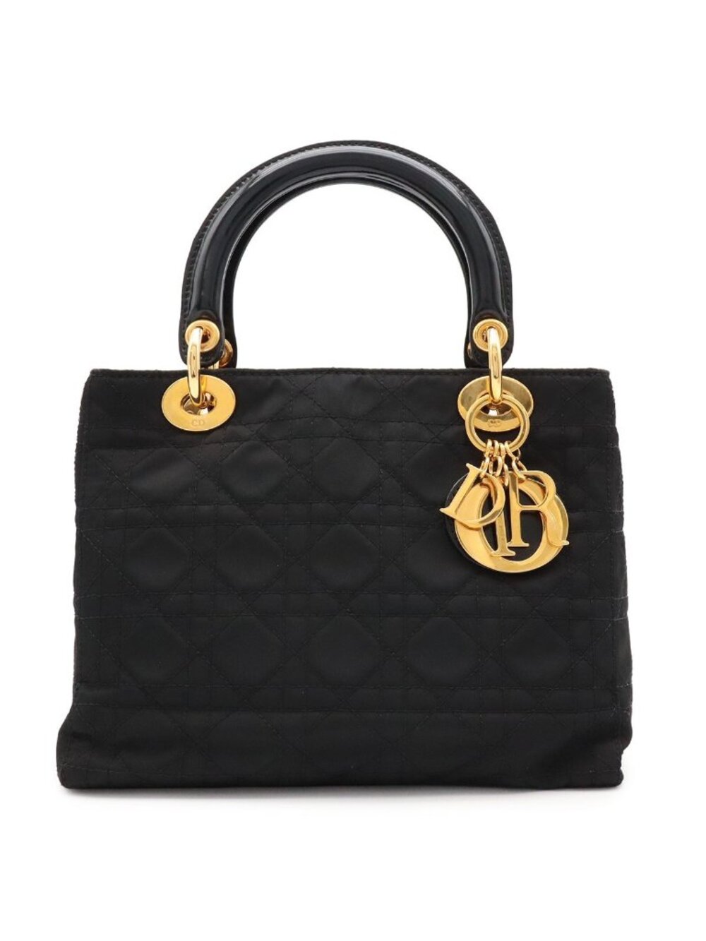 Dior Lady Cannage Tote Bag Nylon Leather Black Gold